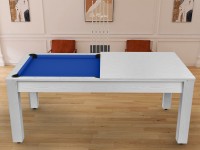 Billard Arizona 7 pieds convertible en table à manger - 8 personnes - Coloris blanc boisé tapis bleu (7)