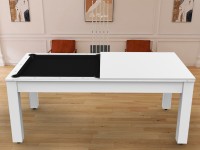 Billard Arizona 7 pieds convertible en table à manger - 8 personnes - Coloris blanc laqué tapis noir (7)