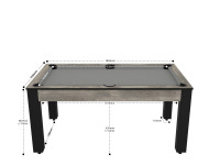 Billard Texas 6 pieds convertible en table à manger - 6 personnes - Coloris industriel tapis gris (2)